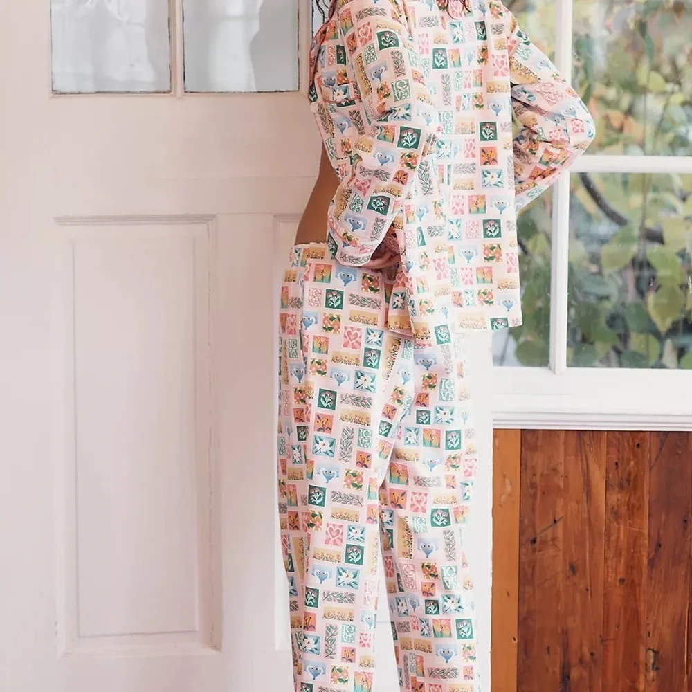 Anthropologie Bedhead Love Stamps  Pajamas Set